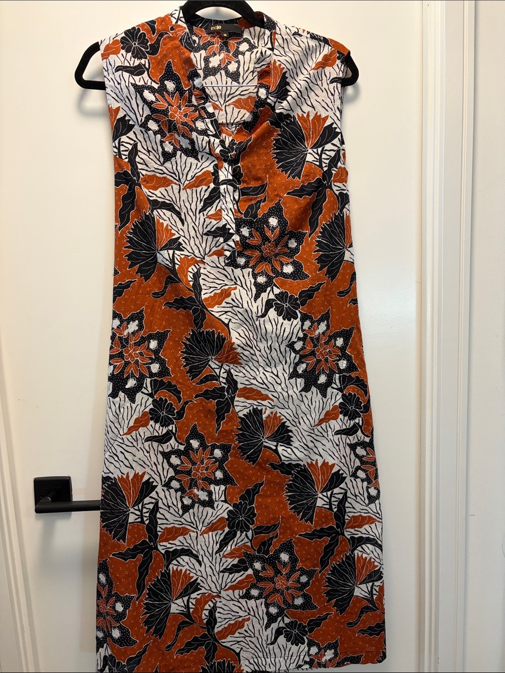 Maje Rust, Black & White Floral Midi Dress